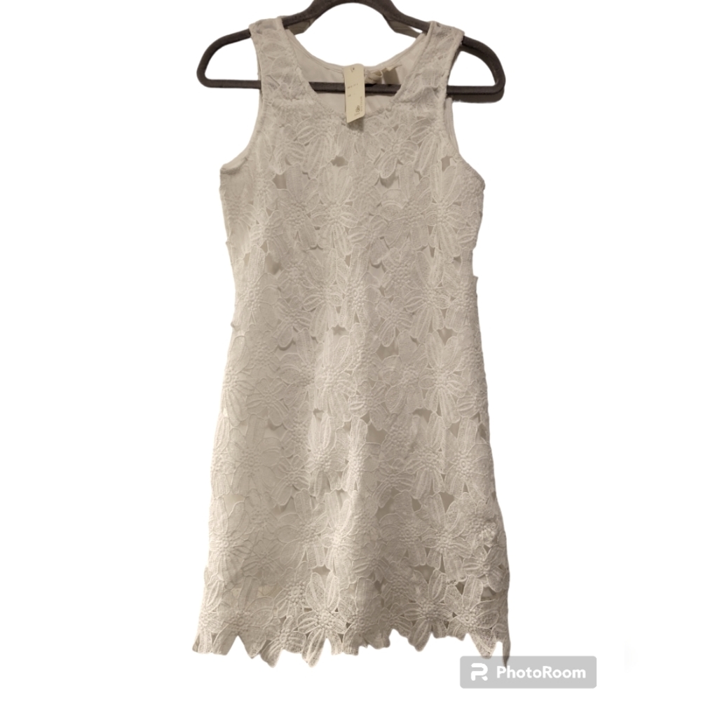Japna, NWT, White Dress, Lace, Floral, Scalloped Botton, Lined, Women's Sz L, L-